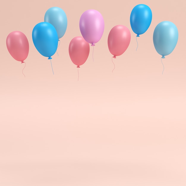 Colorfull balloons on pink pastel with copy space. 3d rendering