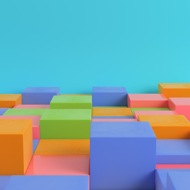 Colorfull boxes on bright blue background