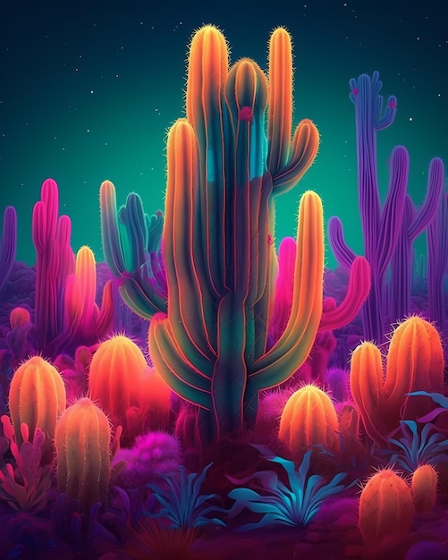 colorfull cactus ilustration fantasy art generated ai