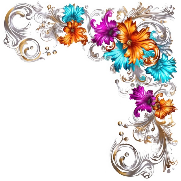 Photo colorfull elaborate filigree corner borders on white background ai generated