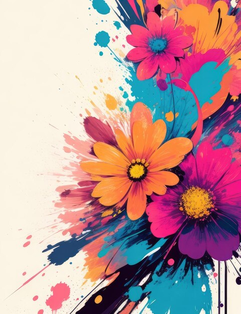 colorfull floral paint background with splash