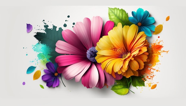 Colorfull flowers on white backgroundGenerative AI