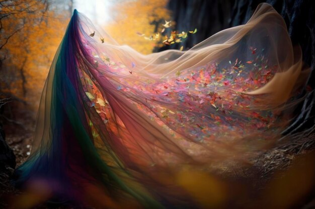 Colorfull flying tulle in autumn