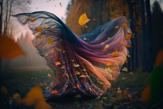 Colorfull flying tulle in autumn