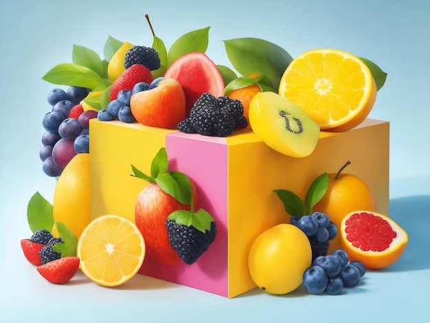 A colorfull fruits in square box creative composition Generative AI Illustration