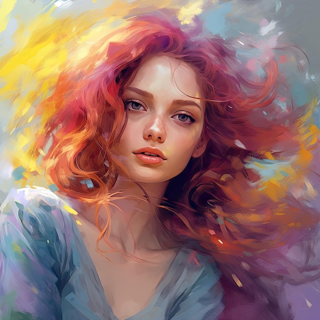 colorfull painting of beauty girl ai generative