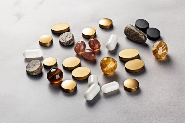 Foto vista dall'alto di pillole e capsule colorate
