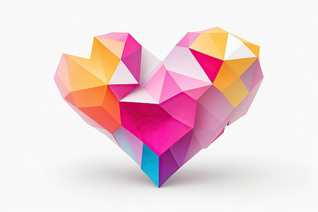 Colorfull polygonal paper heart shape over white background ai generative