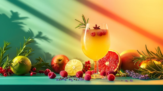 colorfull yellow liquid on bright gradient background