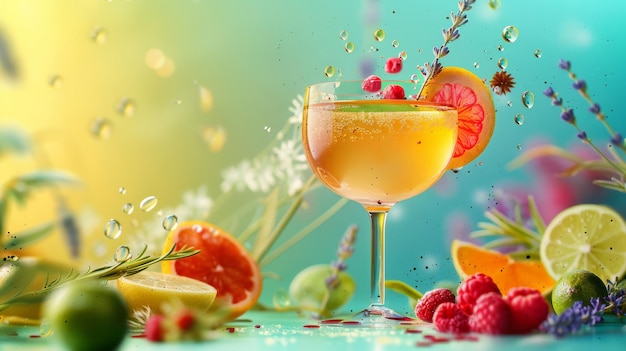 colorfull yellow liquid on bright gradient background