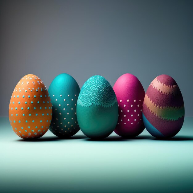 Красочно окрашенный ряд пасхальных яиц