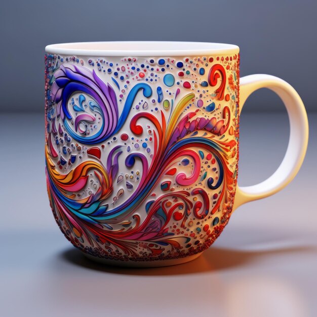 Photo colorfully patterned mug with realistic 3d details