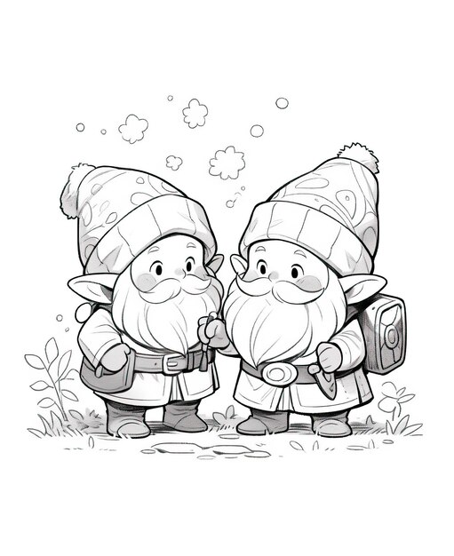 Coloring book adorable gnomes in cartoon style Selective soft focus