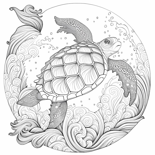 coloring book for adults mystical sea turtle cartoon style thick lines