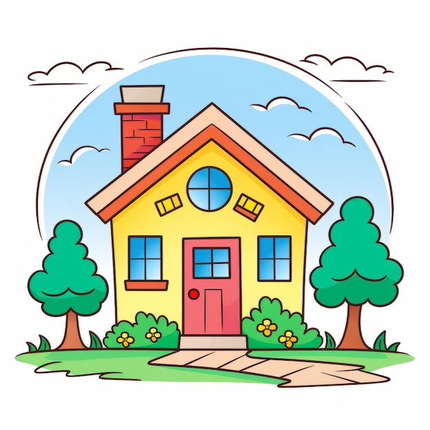 Photo coloring book cartoon house illustration for kids