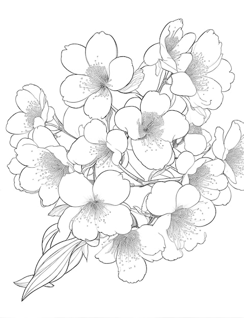 Photo coloring book 'cherry blossom' line art vector
