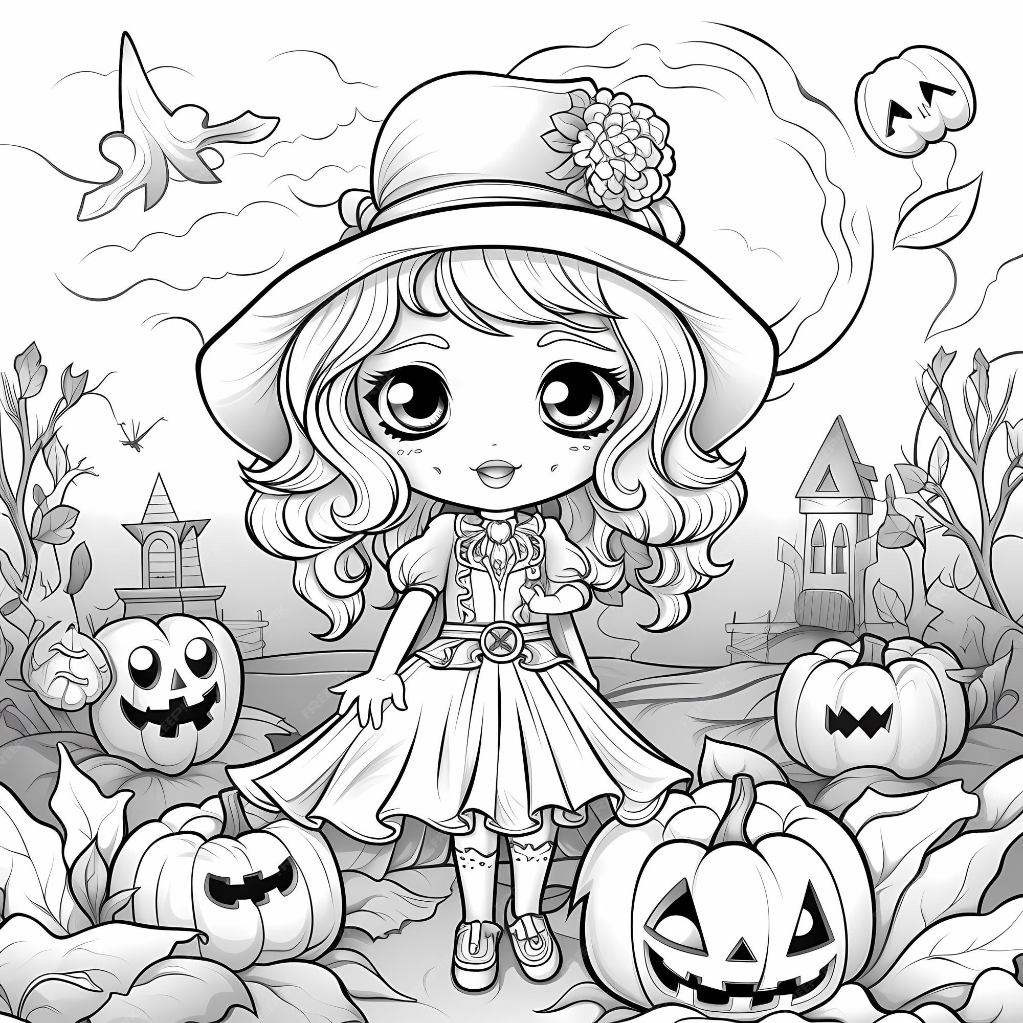 Premium AI Image | coloring book Chibi animation Halloween coloring