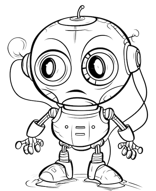 Photo coloring book for children little robot selective soft focus