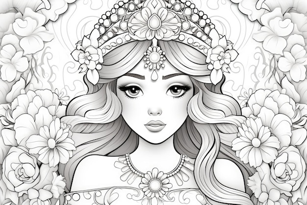 Coloring book for children princess girl character