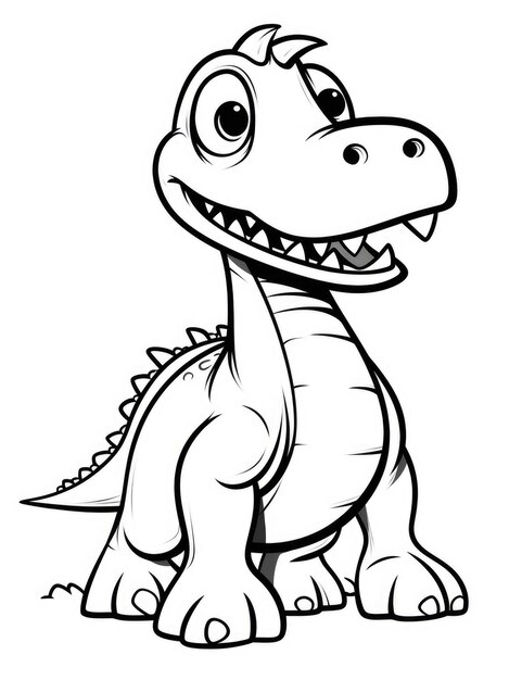 Photo coloring book for children with a dinosaur hand painted in cartoon style