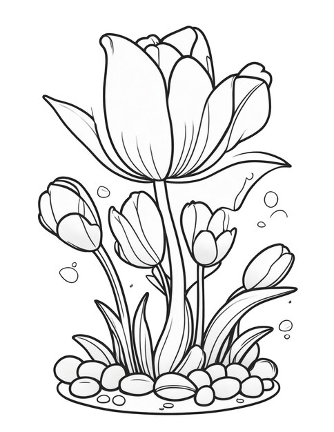 coloring book for children with tulips in spring