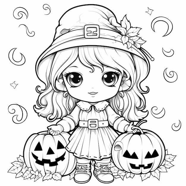 Foto libro da colorare collezione di animazioni chibi halloween pagine da colorare line art