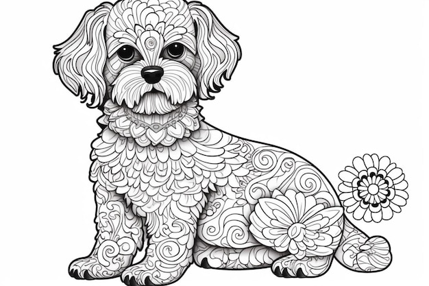 Coloring book cute dog black