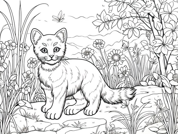 Coloring book education kid cute cat character