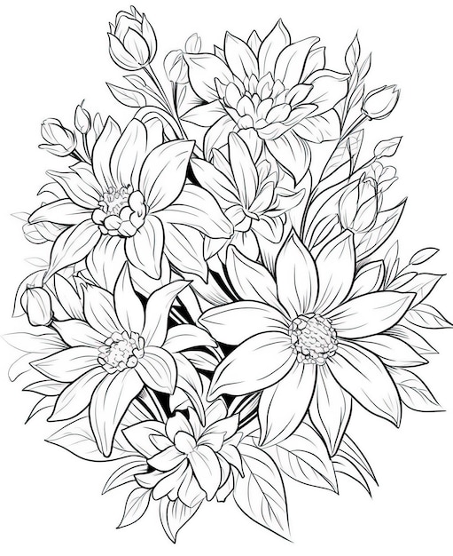 Coloring book floral background flowers on a white background Selective soft focus