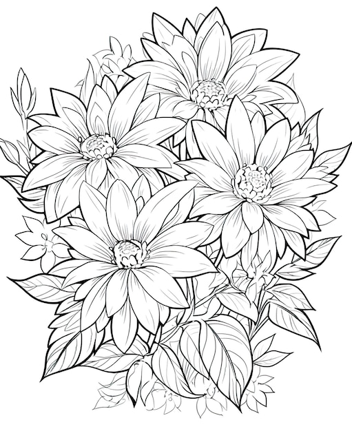 Coloring book floral background flowers on a white background Selective soft focus