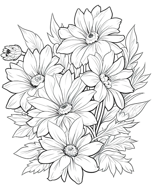 Coloring book floral background flowers on a white background Selective soft focus