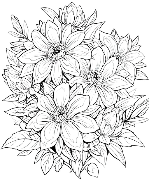 Coloring book floral background flowers on a white background Selective soft focus