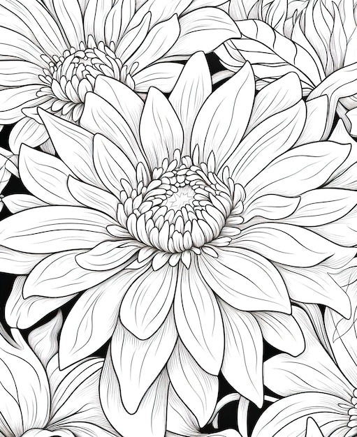 Coloring book floral background flowers on a white background Selective soft focus