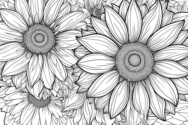 Photo coloring book flowers aster doodle style black outline