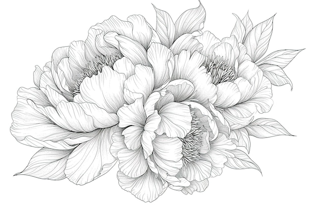 Coloring book flowers doodle style black outline