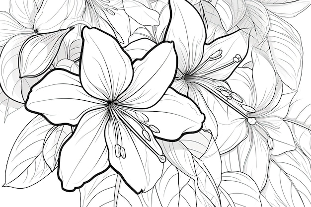 Photo coloring book flowers doodle style black outline