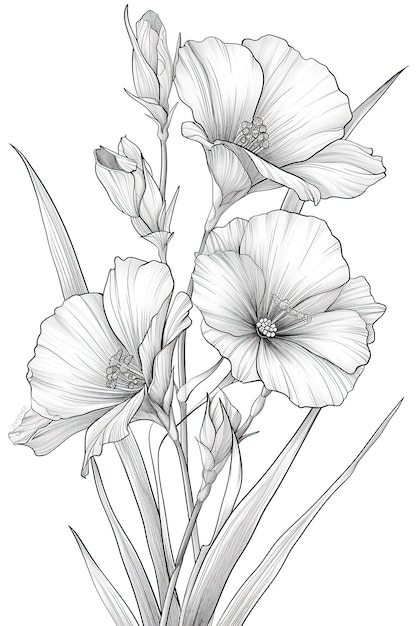 Coloring book flowers doodle style black outline