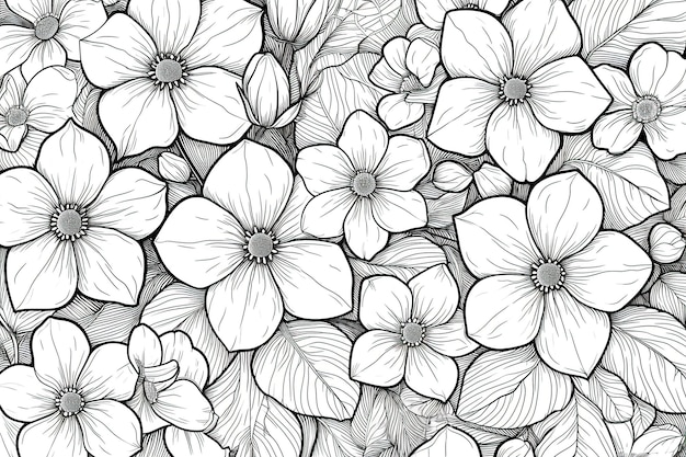 Foto libro da colorare fiori con contorno nero in stile doodle