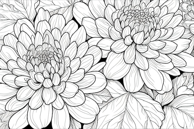 Photo coloring book flowers doodle style black outline