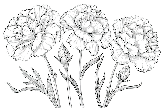 Coloring book flowers doodle style black outline