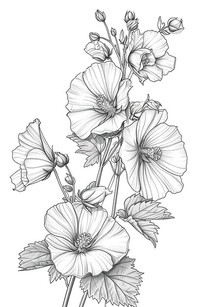 Coloring book flowers doodle style black outline