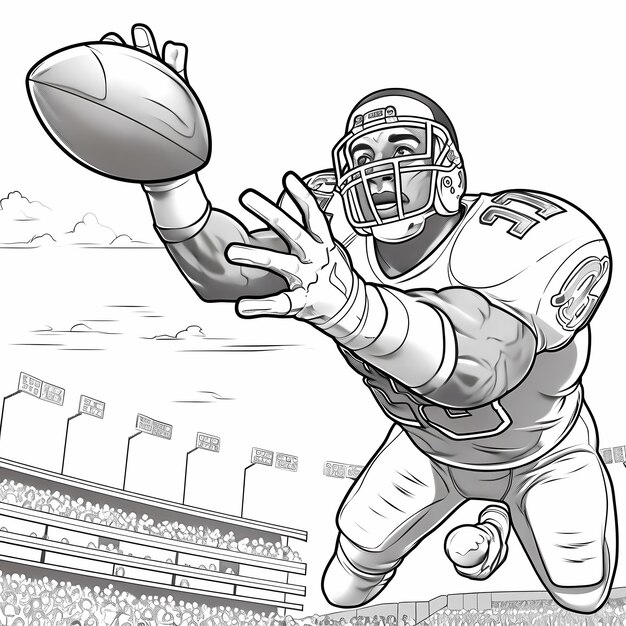 Photo coloring book of a football player catching the ball with one hand