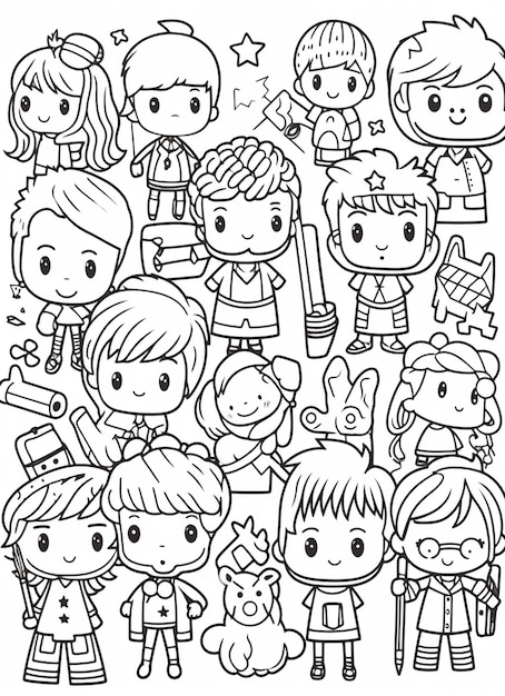 Coloring book Kawaii hand drawn worksheet for kids