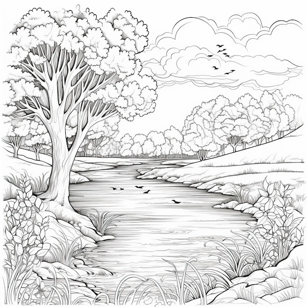 coloring book page color the trees creatures and hidden