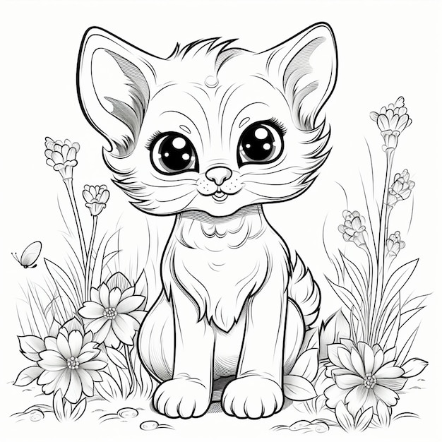 coloring book page of cute cat for kids