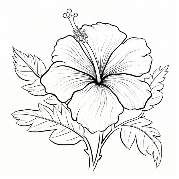 Photo coloring book page featuring simple hibiscus heavy