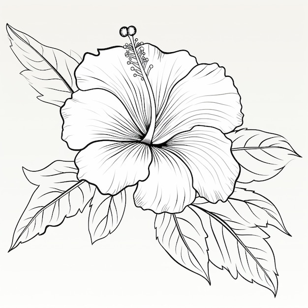 Photo coloring book page featuring simple hibiscus heavy