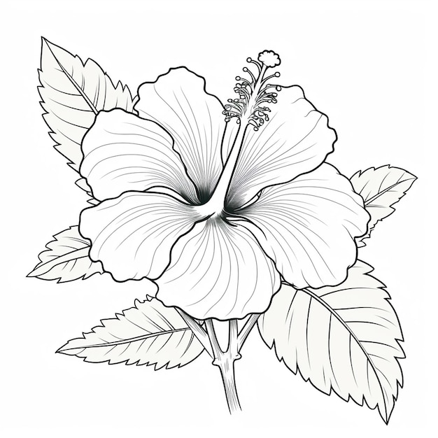 coloring book page featuring simple Hibiscus heavy