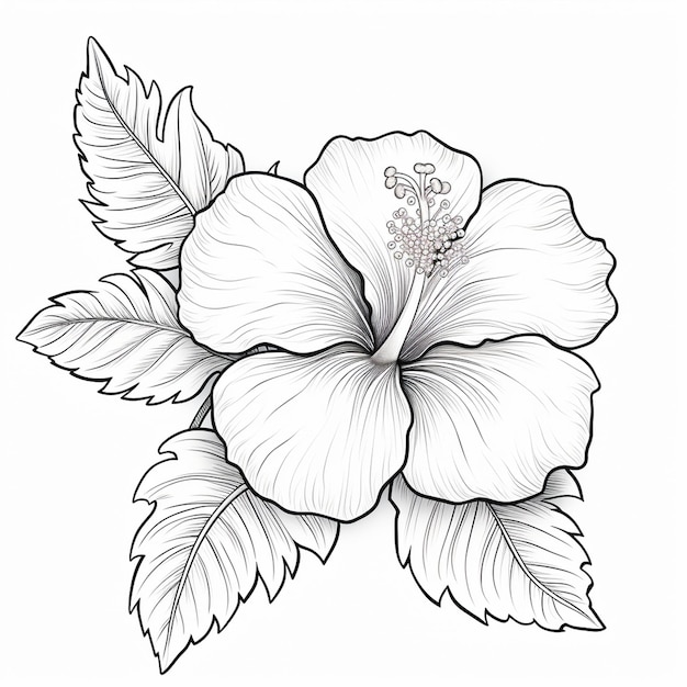 coloring book page featuring simple Hibiscus heavy