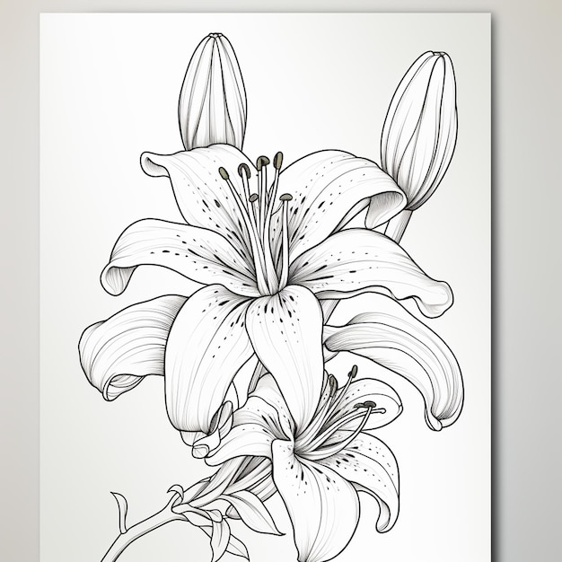 Coloring book page featuring simple lilly heavy line